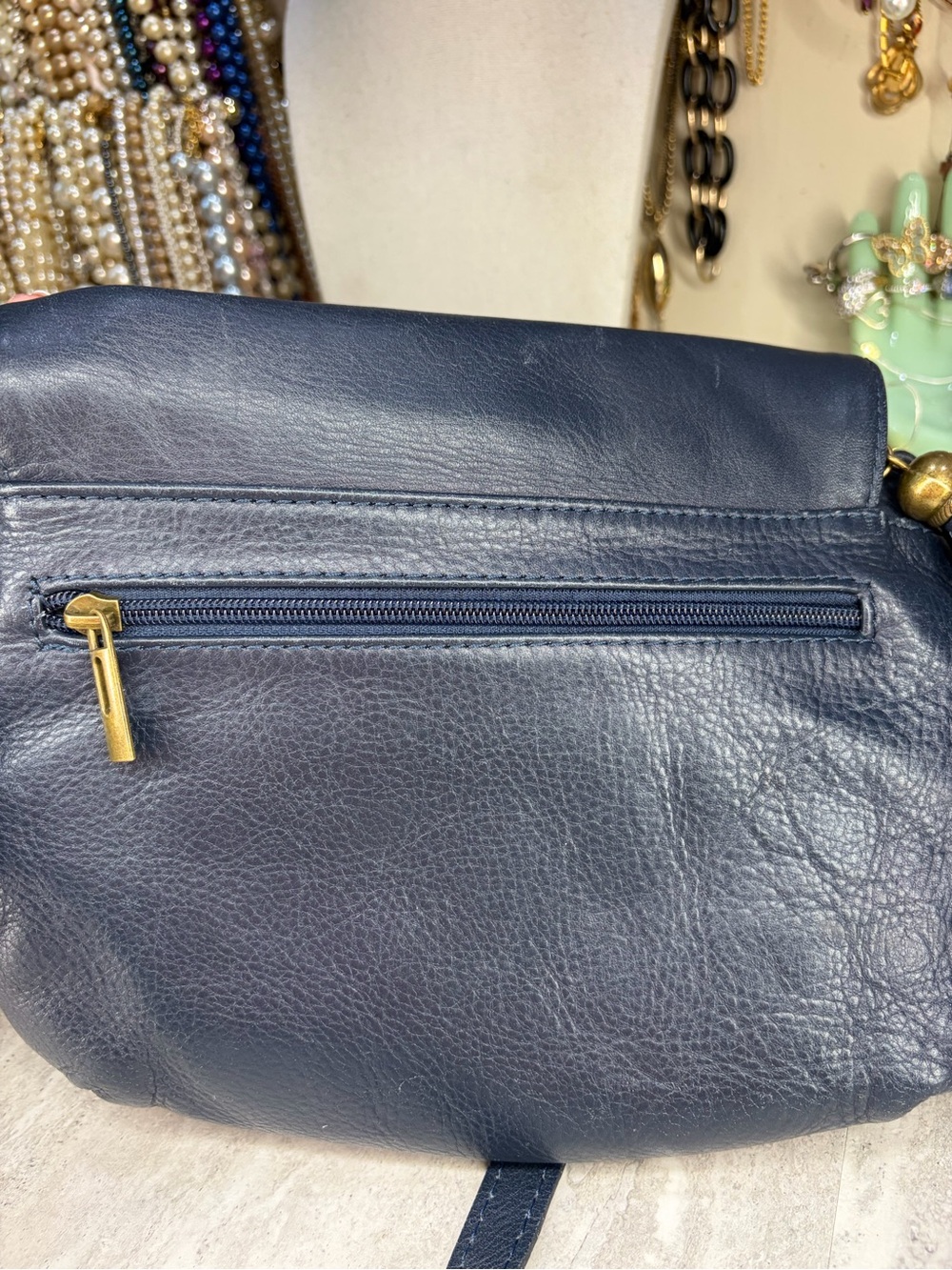 Vintage Vera Pelle Leather Purse Navy Blue Soft Tassel Crossbody Shoulder Bag - Picture 2 of 6